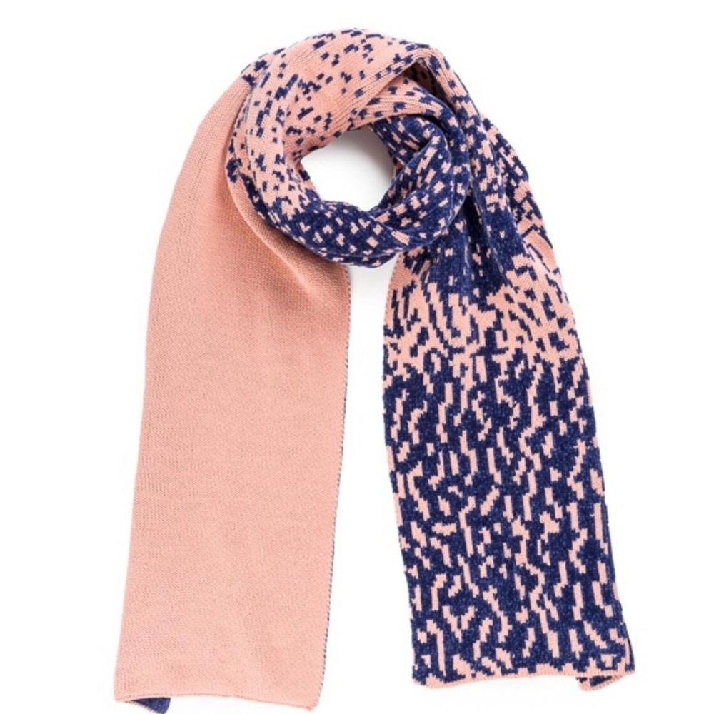 Verloop Chenille Landscape Long Scarf Wrap Coral & Navy 76” x 14”